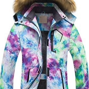 Pursky Women's Waterproof Ski Jacket Winter Snow Coats Fur Hooded Raincoat Parka